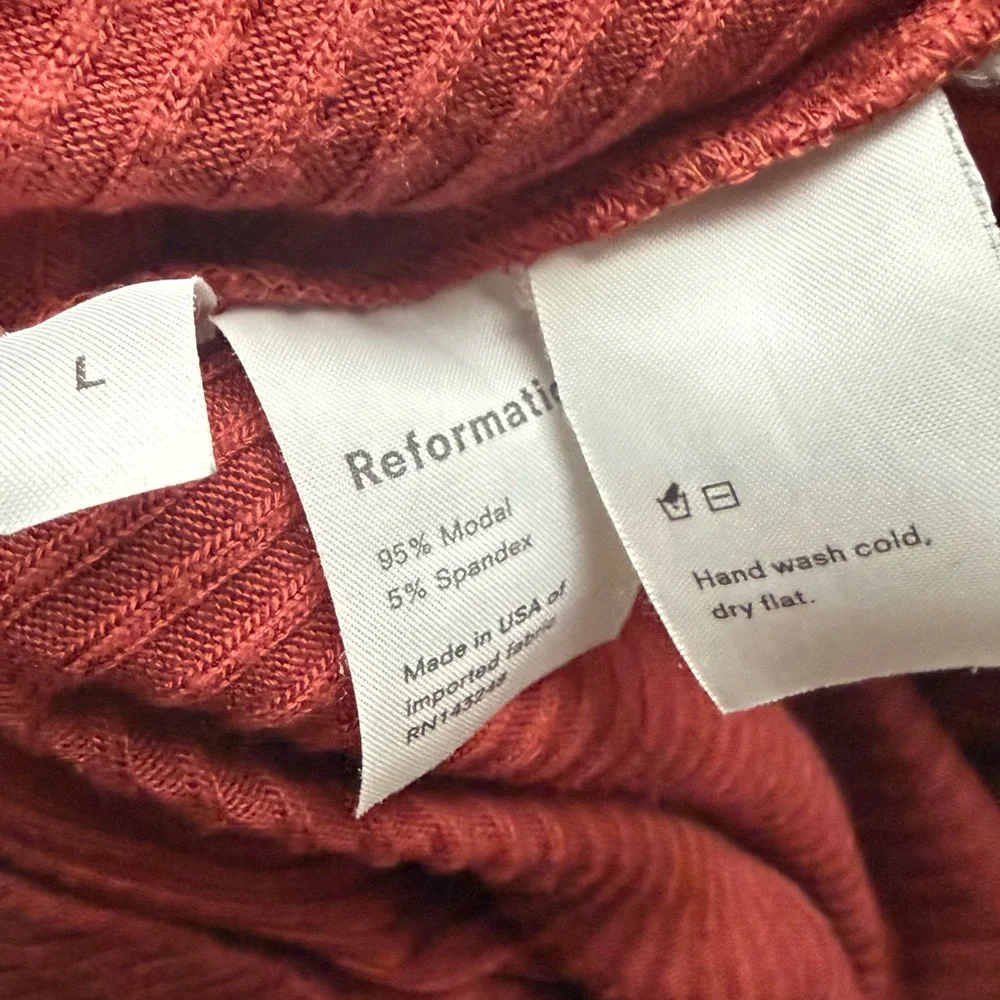 REFORMATION rust red modal spandex rib ribbed button up midi dress - Picture 6 of 6